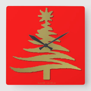 Julgran Stencil Guld Fyrkantig Klocka
