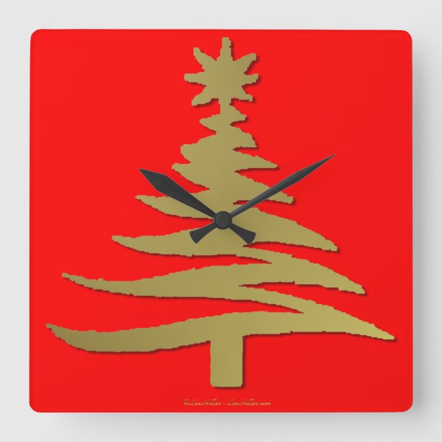 Julgran Stencil Guld Fyrkantig Klocka (Framsida)