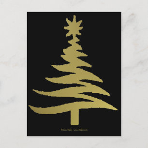 Julgran Stencil Guld Helg Vykort