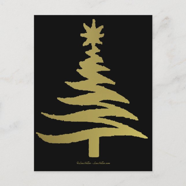 Julgran Stencil Guld Helg Vykort (Framsida)