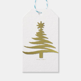 Julgran Stencil Guld om White Presentetikett