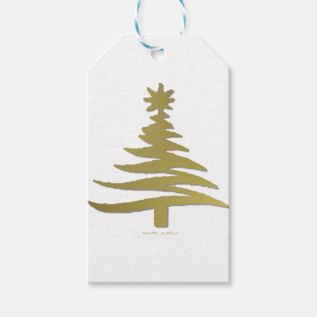 Julgran Stencil Guld om White Presentetikett (Framsidan)