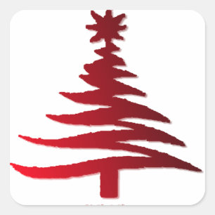 Julgran Stencil Red Fyrkantigt Klistermärke
