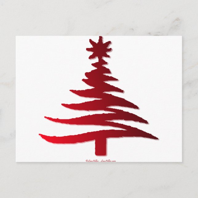 Julgran Stencil Red Helg Vykort (Framsida)