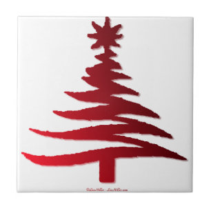 Julgran Stencil Red Kakelplatta
