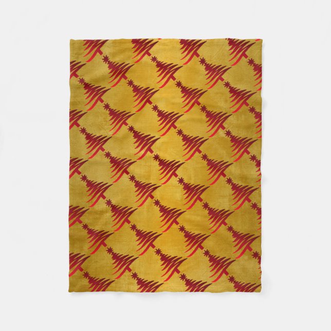 Julgran Stencil Red på Guld Fleecefilt (Framsidan)