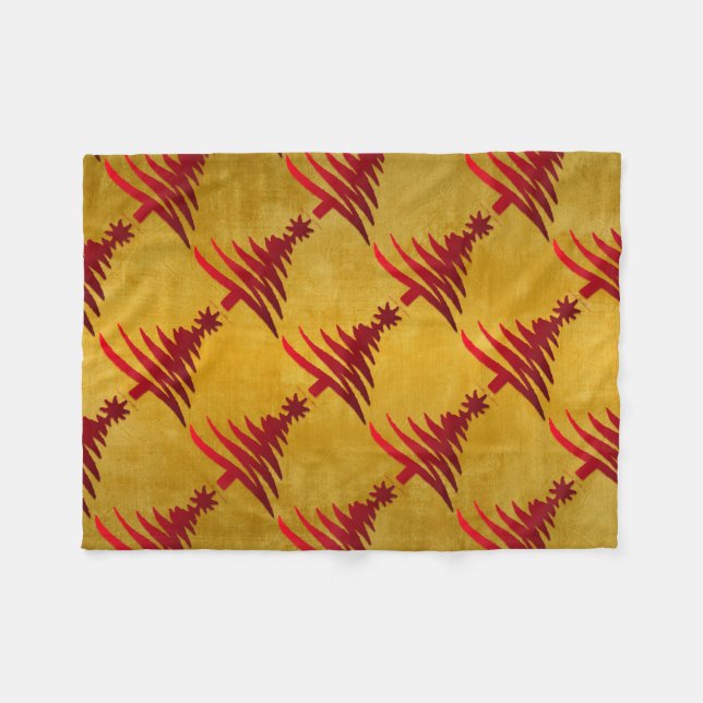 Julgran Stencil Red på Guld Fleecefilt (Framsidan (Horisontell))