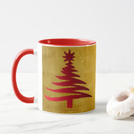 Julgran Stencil Red på Guld Mugg