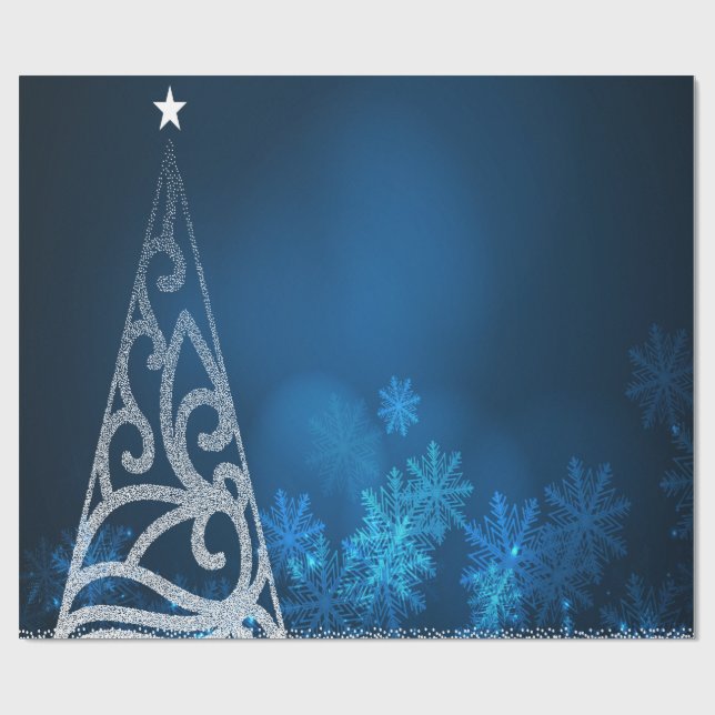 Julgran,Stjärna,Blå Höstsnöflingor Presentpapper (Platt)