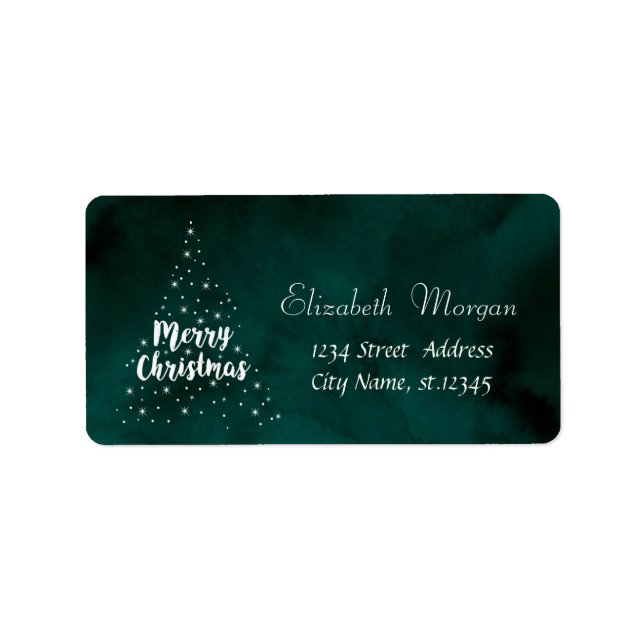 Julgran,stjärnor,Grönt Adressetikett (Framsidan)