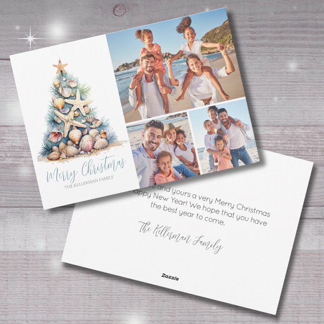 Julgran Strand Foto Julkort (Christmas Tree Beach Photo Holiday Card)