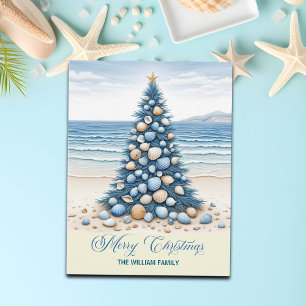 Julgran Strand God Jul Helg Vykort