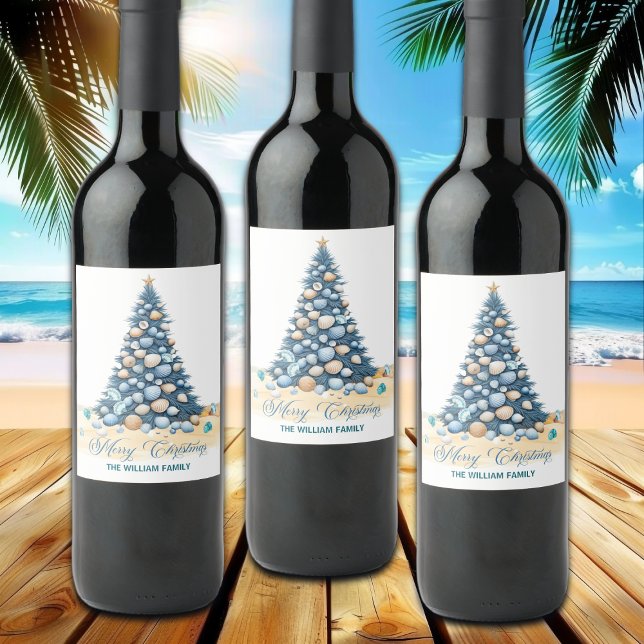 Julgran Strand God Jul Vinflaska Etikett (Skapare uppladdad)