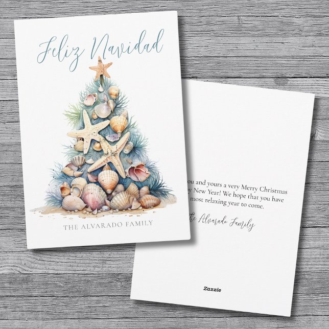 Julgran Stranden God Jul Julkort (Christmas Tree Beach Feliz Navidad Holiday Card)