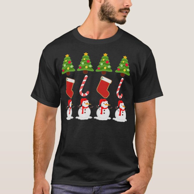 Julgran Stuffers Polkagrisar Snögubbe Printe T Shirt (Framsida)