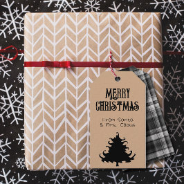 Julgran Svart Rustik God Jul Presentetikett
