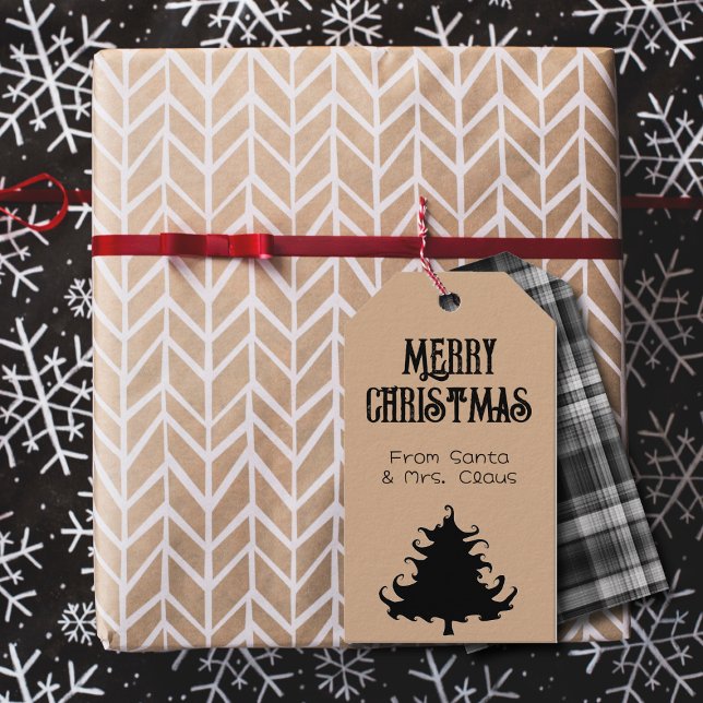 Julgran Svart Rustik God Jul  Presentetikett (Skapare uppladdad)