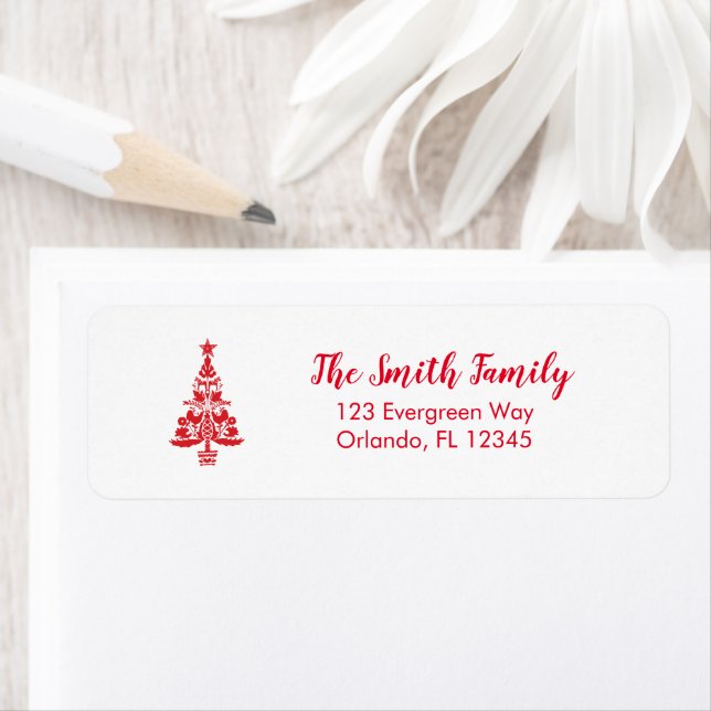 Julgran Svenska Illustration Nordiska Adress Returadress Etikett (Insitu)
