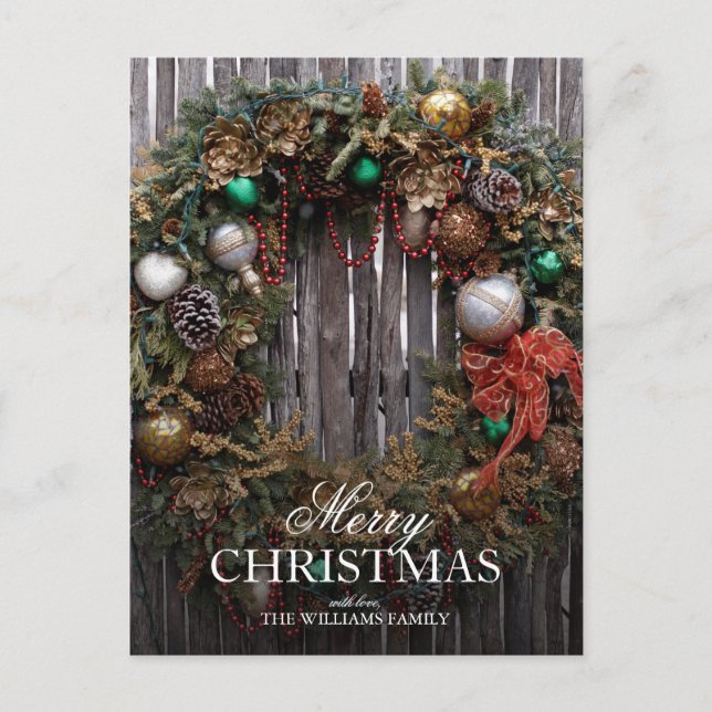 Julgran sydväst - Klassisk krans med ornament Helg Vykort (Framsida)