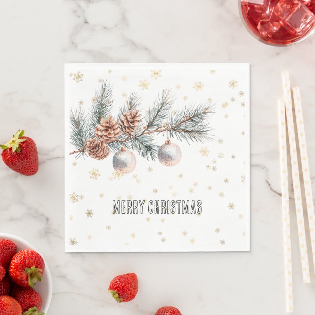 Julgran Tallkottar Ornament Guld Snöflinga Pappersservett (Insitu)