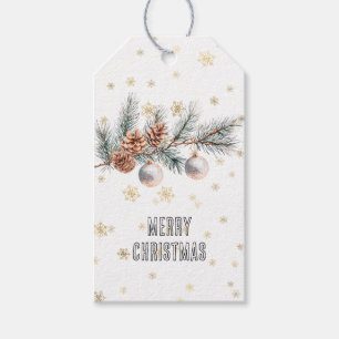 Julgran Tallkottar Ornament Guld Snöflinga Presentetikett
