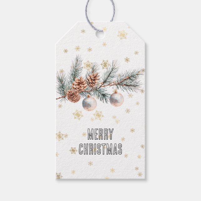 Julgran Tallkottar Ornament Guld Snöflinga Presentetikett (Framsidan)