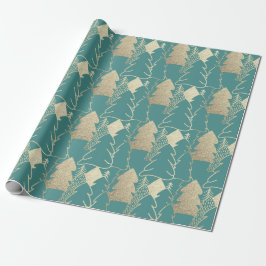 Julgran Teal Mint Guld Glitter Wood Finare Presentpapper
