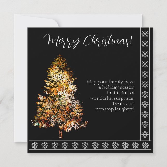 Julgran tillverkad av snöflingor svart bakgrund (Framsida)