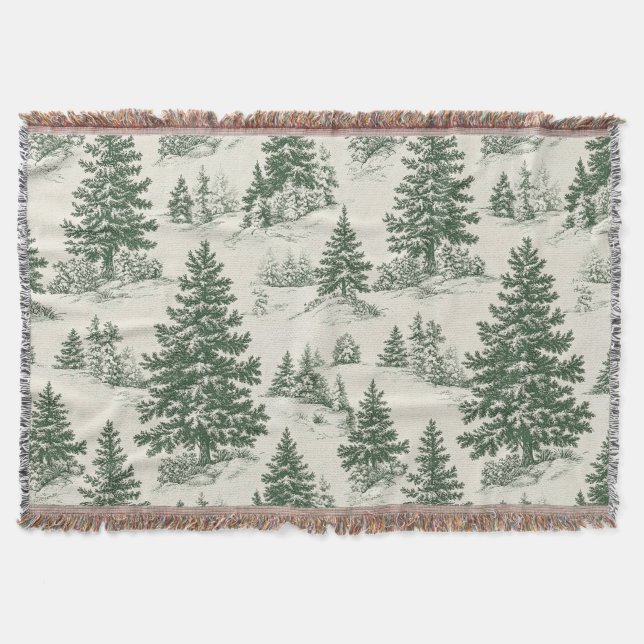 Julgran Toile De Jouy Grönt Bordduk Filt (Framsidan)