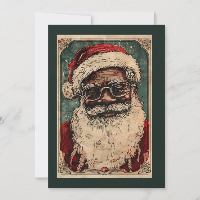 Julgran Tomte Svart Tomte Klirrande Glasögon Julkort (Framsida)