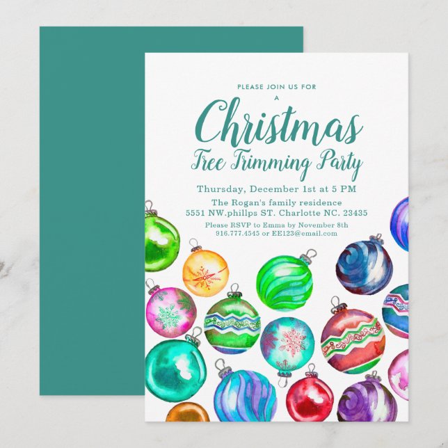Julgran Trimming Party Inbjudningar (Fram/baksida)