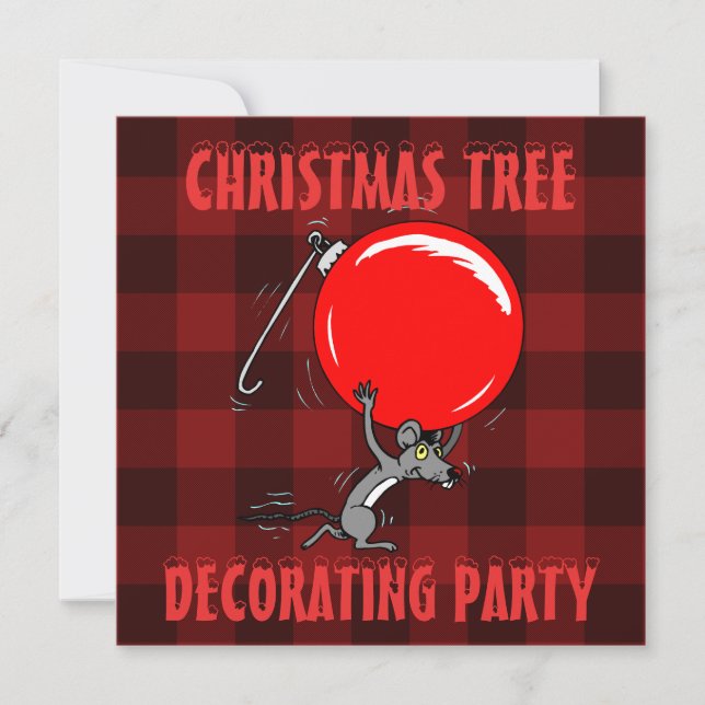 Julgran Trimming Party | Röd knölmus Inbjudningar (Framsida)
