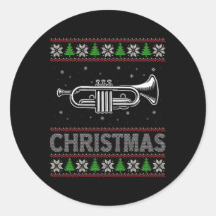 Julgran Trumpetspelare Trumpetar Ful Stil Jul Runt Klistermärke