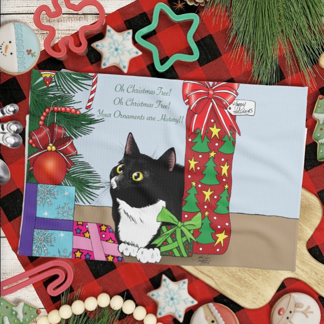 Julgran Tuxedo Cat Kökshandduk (Skapare uppladdad)