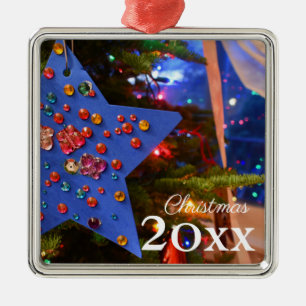 Julgran Twinkling Ljus Blue Star Helgdag Julgransprydnad Metall