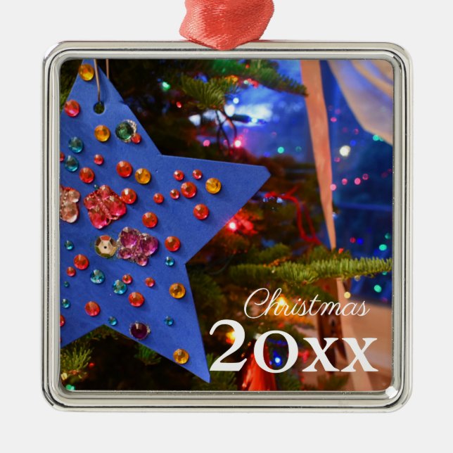 Julgran Twinkling Ljus Blue Star Helgdag Julgransprydnad Metall (Framsidan)