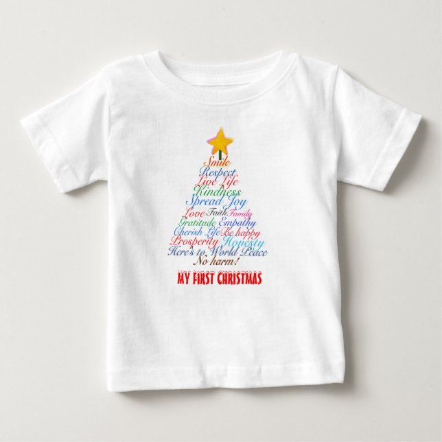 Julgran Typography Baby första julen T Shirt (Framsida)