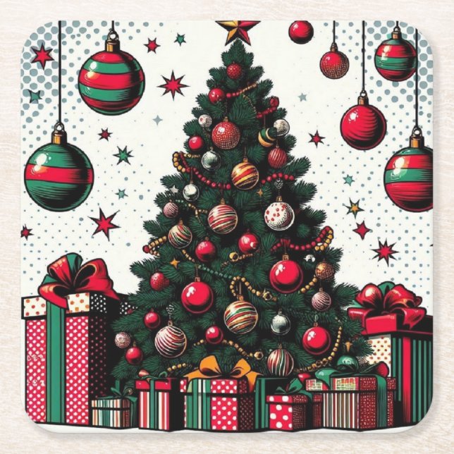 Julgran Underlägg Papper Kvadrat (Framsidan)