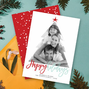 Julgran-utklippsfoto för Glad helg-skript Julkort