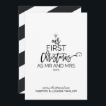 Julgran Vår första jul som Mr. och Mrs. Julkort<br><div class="desc">I julgran är "vårt första julkort som mr och Mrs-kort" perfektens romantiska Julhälsningar. Utformningen har en diamant ring och ord "vår första julklapp som mr och Mrs" med året som alla arrangerade att se ut som en julgran. Anpassa kortet med namnen.</div>