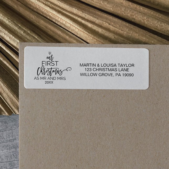 Julgran Vår första jul som Mr. och Mrs. Returadress Etikett (Skapare uppladdad)