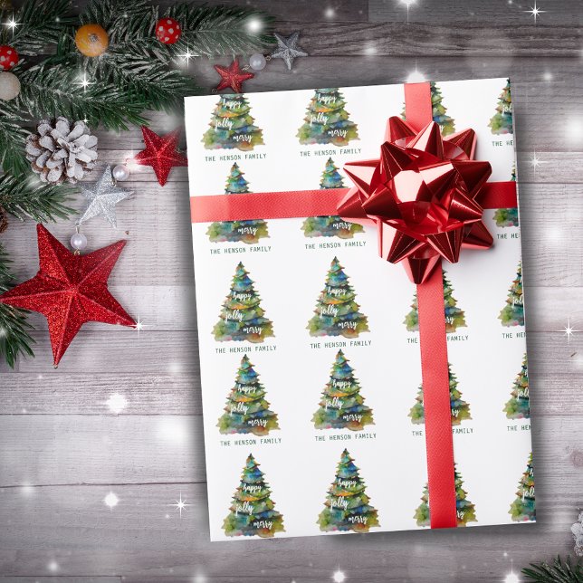 Julgran Vattenfärg Glad Glad Jul  Presentpapper (Skapare uppladdad)