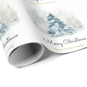 Julgran vattenfärgen snö snövit guld presentpapper