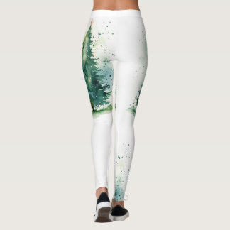 Julgran vattenfärgsdesign leggings