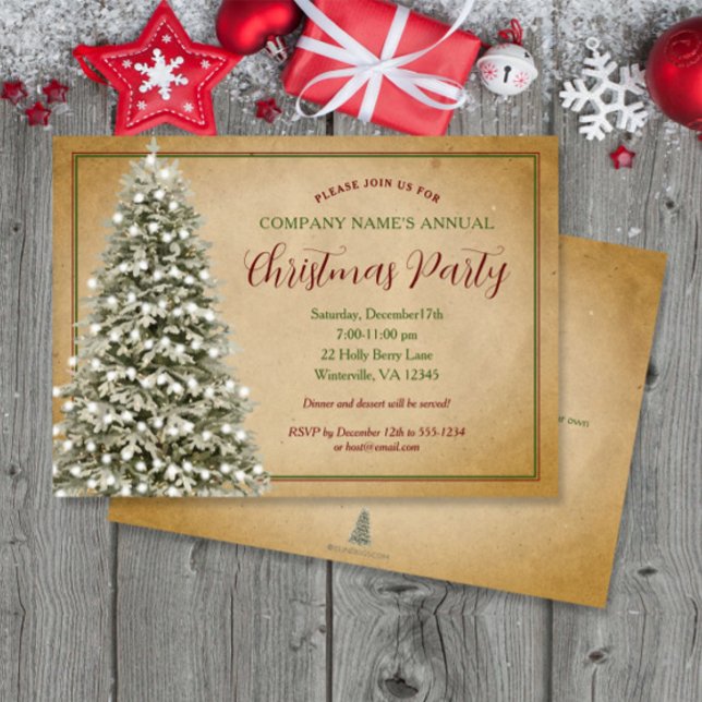 Julgran vid Parchment Elegant Party Inbjudningar (Skapare uppladdad)