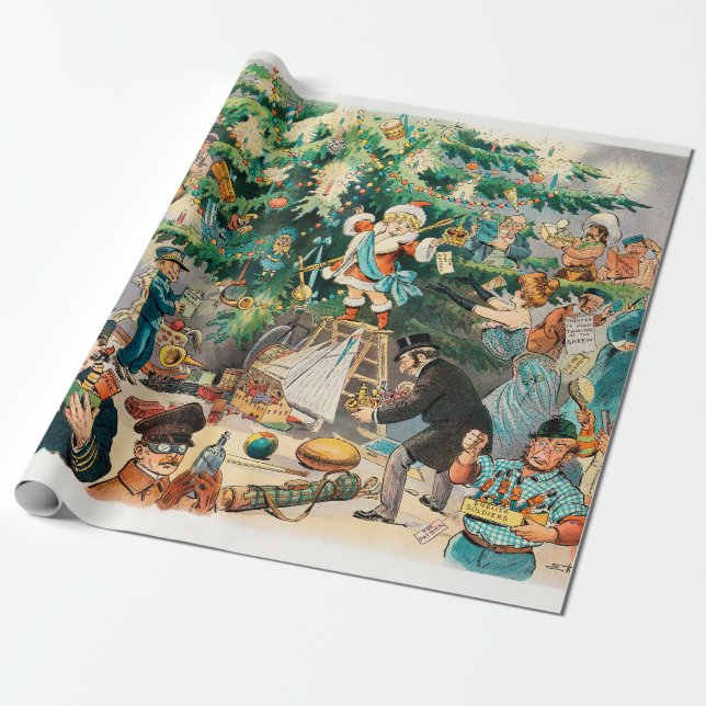 Julgran Vintage-julillustration Presentpapper (Utrullad)