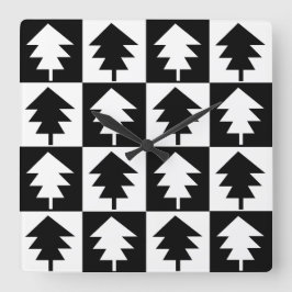 Julgran Vintage Trendig Black and White Fyrkantig Klocka