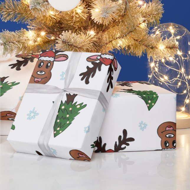 Julgran Vinter Renar Santa Hatt Snöflinga Presentpapper (Helgdagar)