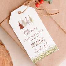 Julgran Vinter Tjej 1-års Födelsedag Tack