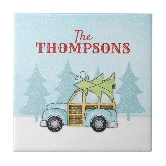 Julgran Vitmisk Personlig av snöflingor Kakelplatta (Framsidan)